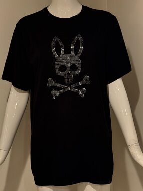 Psycho Bunny Jarvis Hologram Bunny Skull Graphic Tee Black Size 6 Large